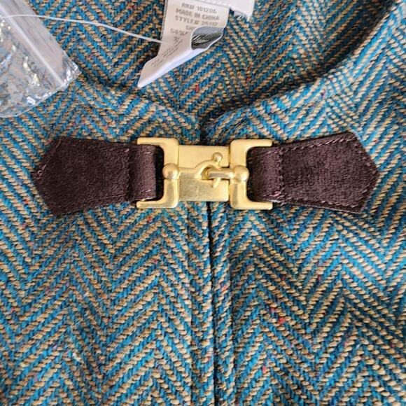 Soft Surroundings Hampstead Tweed Wool Herringbone Cape Toggle Teal Coat Size M - Picture 10 of 15